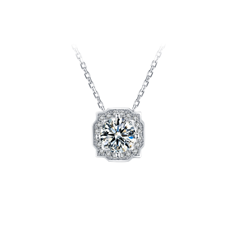 Square Octagon Frame Solitaire Halo Lab Diamond White Gold Necklace