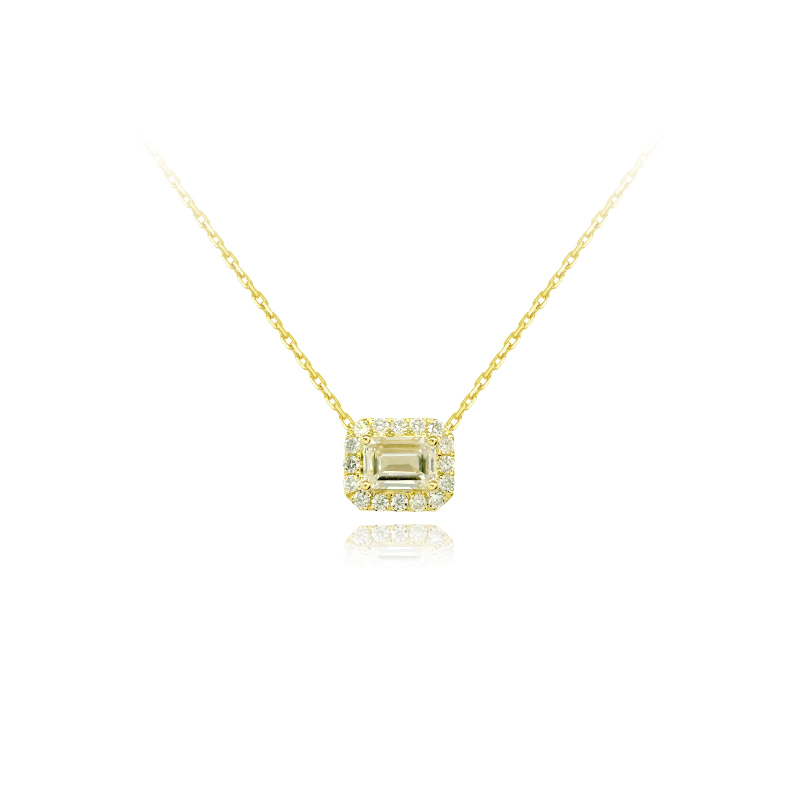 Emerald Cut Solitaire Halo Horizontally Set Lab Created Diamond Necklace