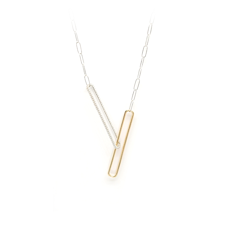 Two-Tone Interlocking Paperclip Pendant Lab Diamond Necklace