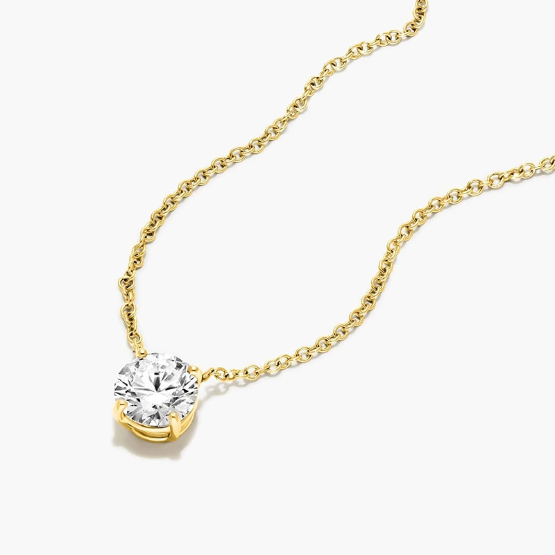 Classic Minimalist 4 Prong Solitaire Round Cut Lab Grown Diamond Necklace