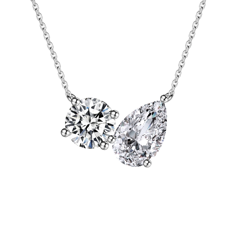 Round & Pear Shaped 2 Stone You & Me Ethical Lab Diamond Necklace
