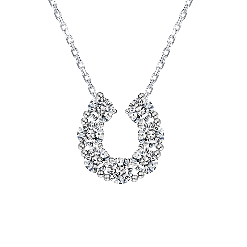 7 Round Cut Stone U Shaped Lab Diamond Necklace With White Gold Chain