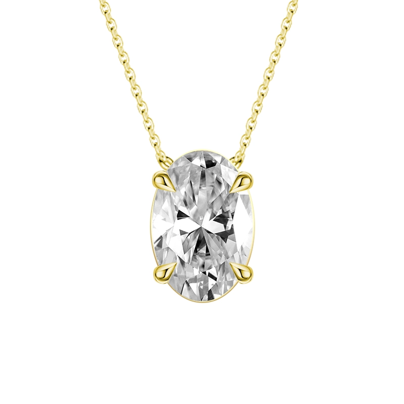 Solitaire Oval Cut 4 Prong & Thin Bezel Set Lab Grown Diamond Necklace