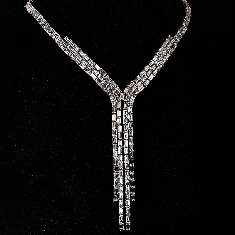 Baguette Cut Lab Diamond Y-Drop Fringe Statement Necklace