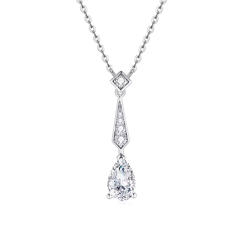 Art Deco Layered Drop Pear Cut Lab Created Diamond Pendant Necklace