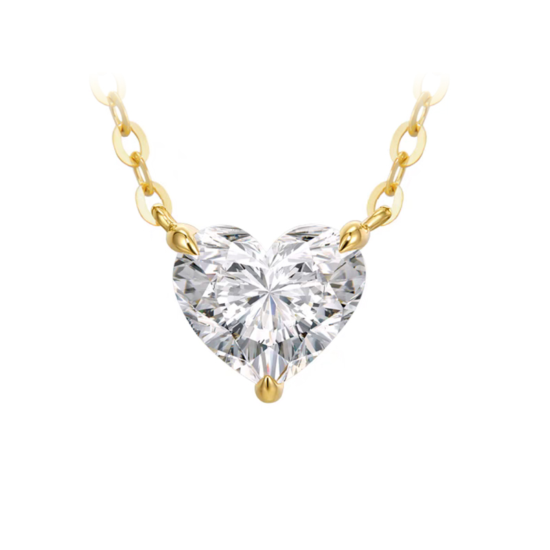 Three Prong Solitaire Hear Cut Dual Layer Open Gallery Lab Created Diamond Necklace