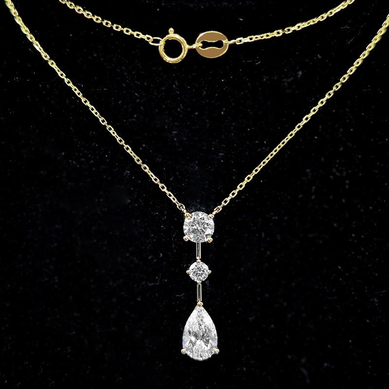 3 Floating Set Stone Drop Pendant Lab Diamond Necklace With Spring Ring