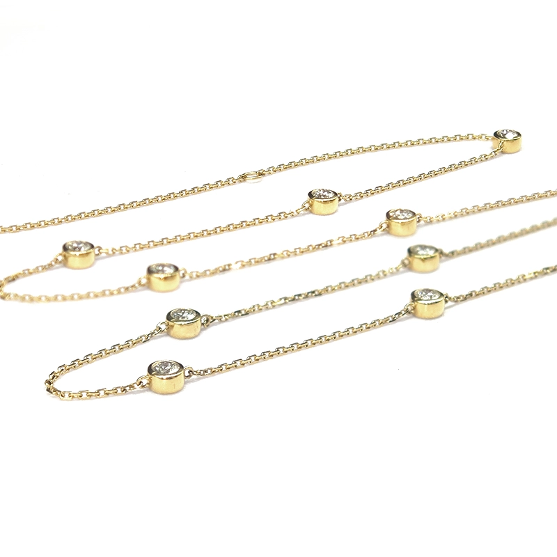 Alternating Bubble Bezel Set Ethical Synthetic Diamond Yellow Gold Necklace