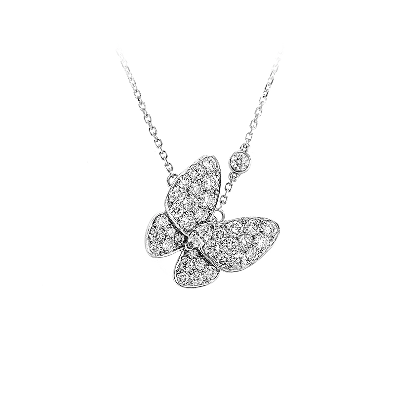 Staggered Butterfly Motif Full Pave Bezel Lab Diamond Pendant Necklace
