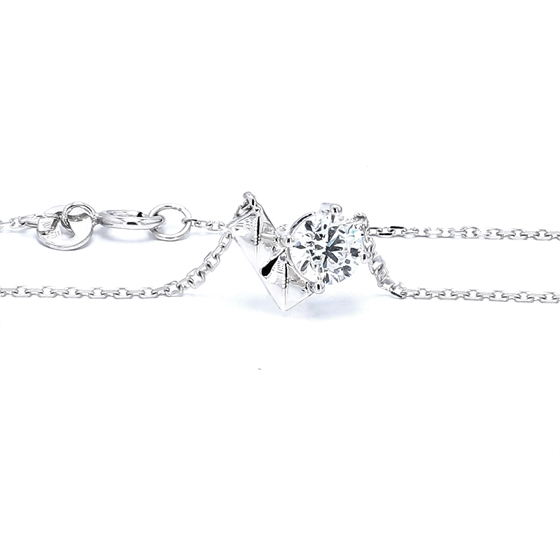 Art Deco Heart Motif Single Asymmetric Round Cut Lab Diamond Necklace