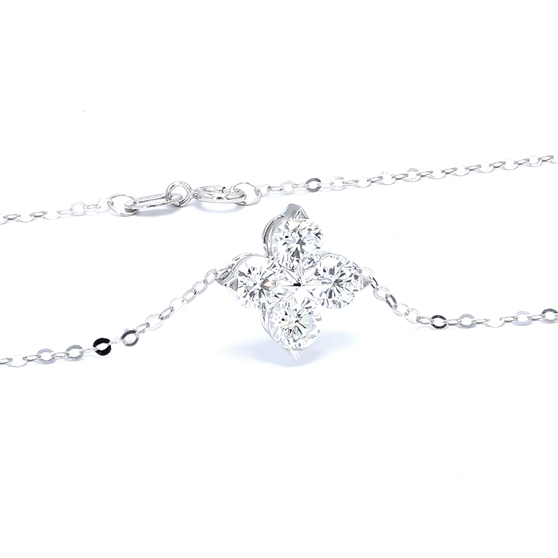 Four-Leaf Clover Motif 4 Stone Pendant White Gold Necklace