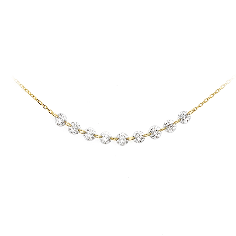 9 Pierced Lab Diamonds Alternating Connected Yellow Gold Necklace