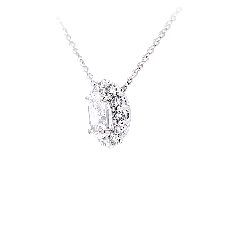 Oval Cut Solitaire Staggered Halo Open Gallery Lab Created Diamond Necklace