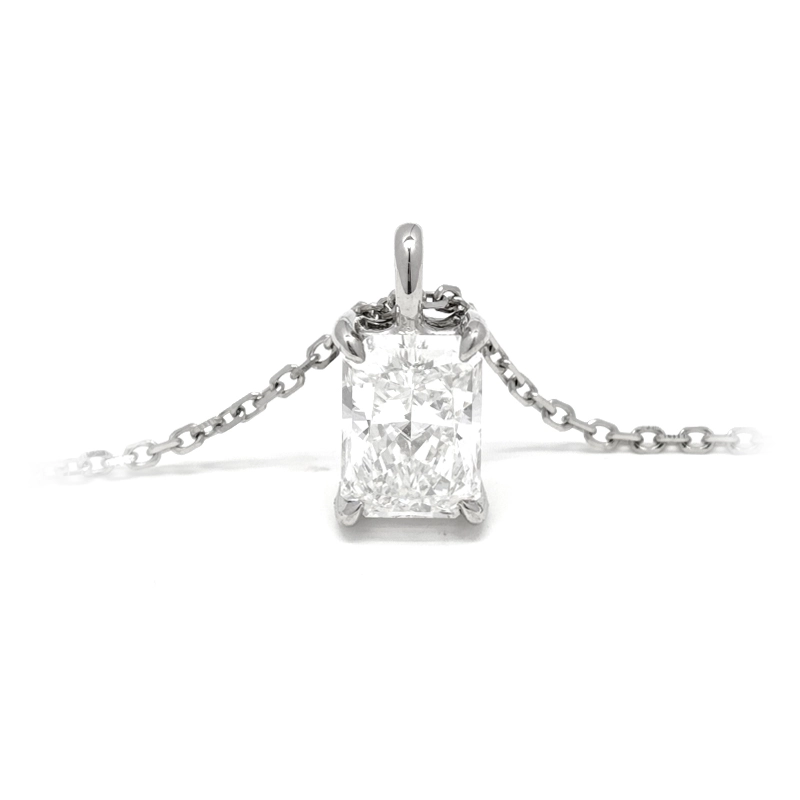 Brilliant Solitaire Radiant Cut Double Layer Open Gallery Diamond Necklace