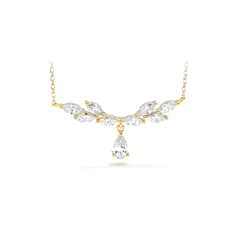 Angel Wing Marquise & Pear Cut Lab Grown Diamond Yellow Gold Necklace
