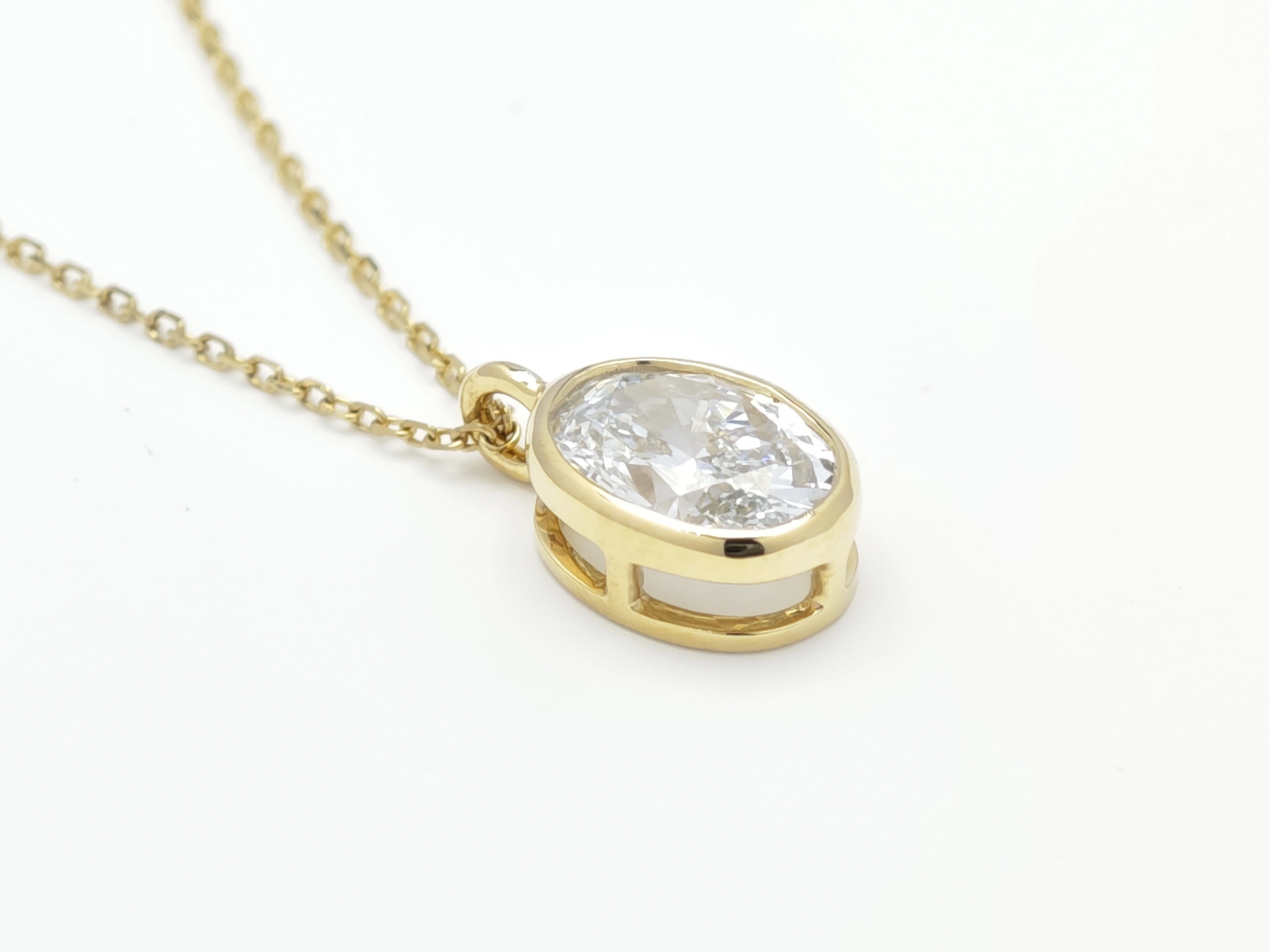 Oval Cut Solitaire Bezel Dual Layer Open Gallery Diamond Necklace