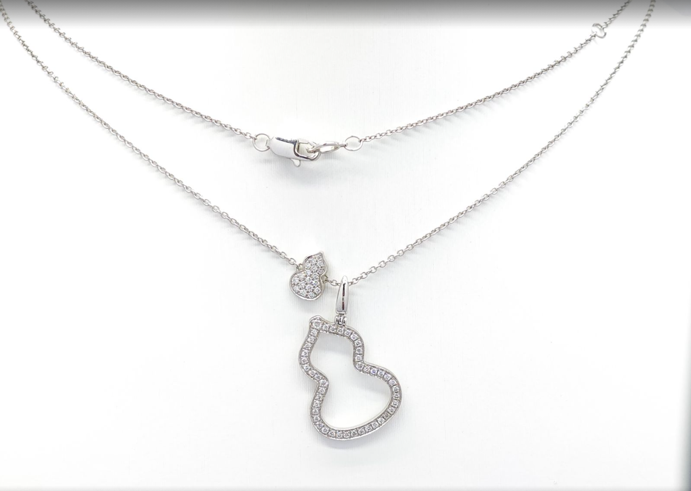 Dual Hollow & Solid Gourd Pavé Cultivated Diamond Layered Pendant Necklace