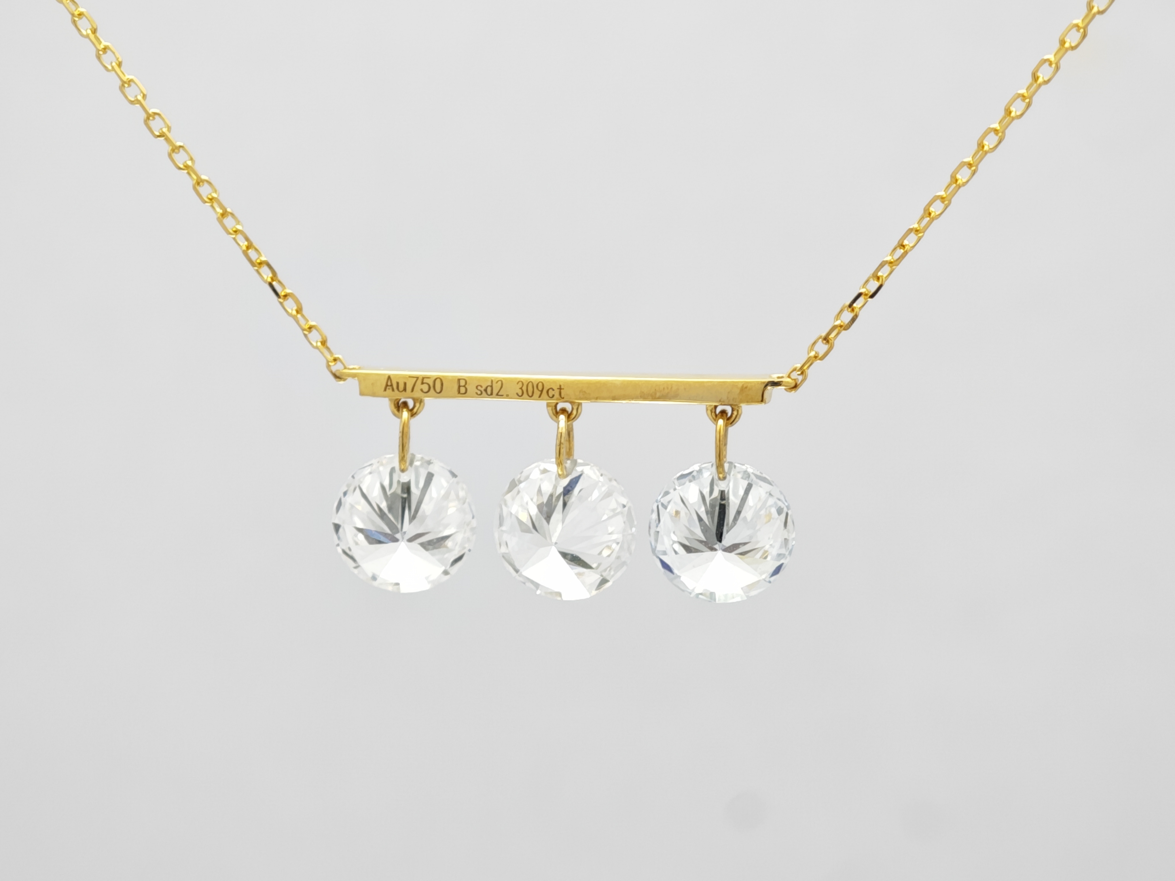 Horizontal Bar Triple Round Synthetic Diamond Drop Station Necklace