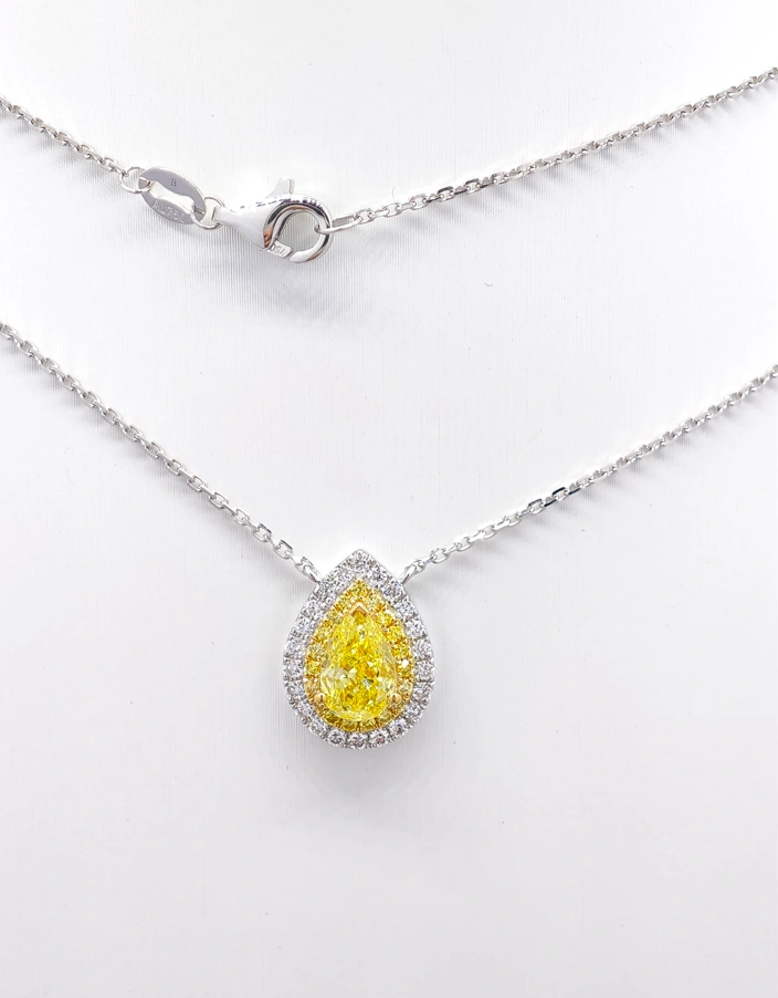 Yellow Teardrop Cut Dual Circle Halo Lab Diamond Necklace
