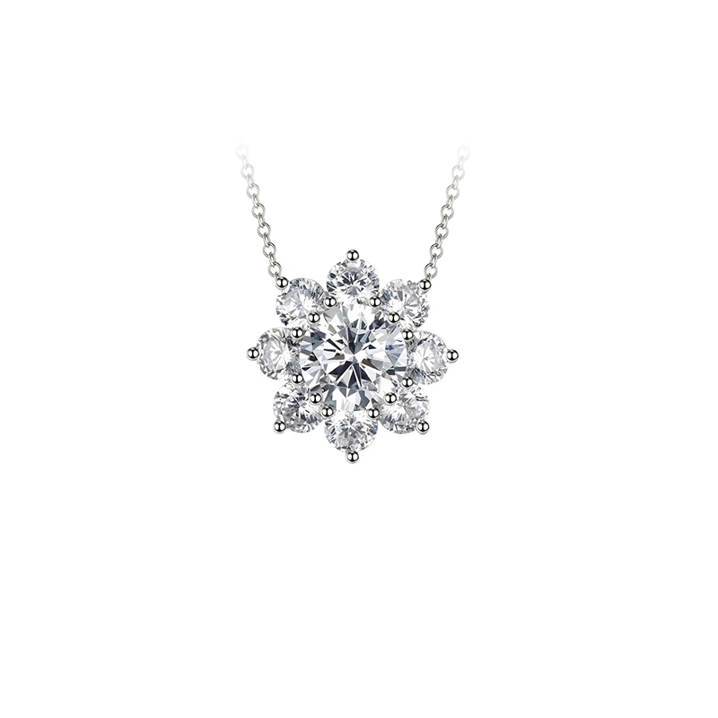 Sunflower Motif Beads Shaped Prong 9 Man Made Diamond Necklace