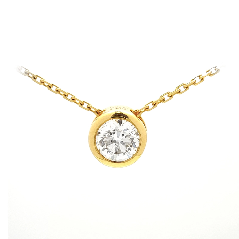 Solitaire Round Stone Bubble Bezel Open Bottom Set Yellow Gold Necklace