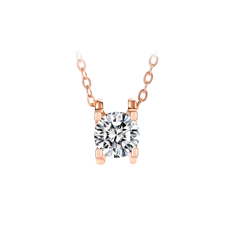 Classic Solitaire Bull Head Set Round Cut Diamond Necklace in Rose Gold