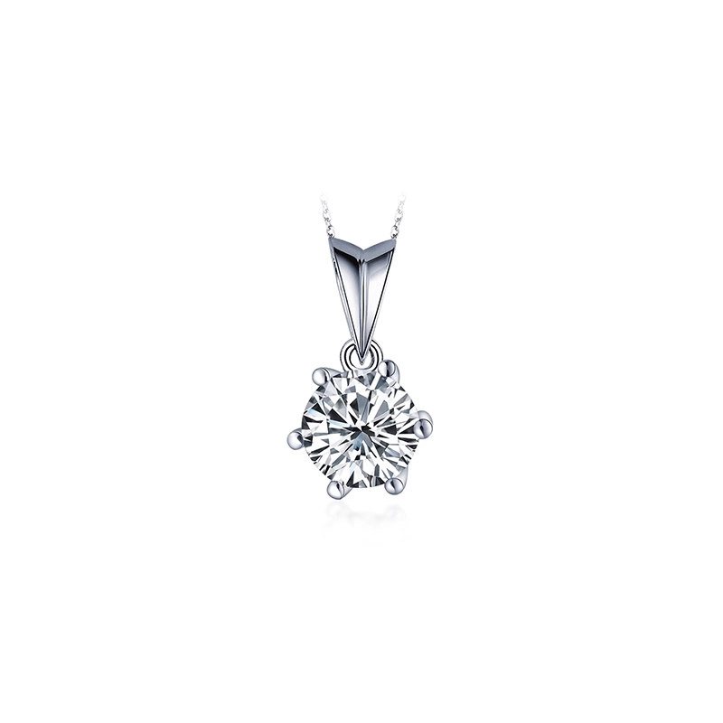 Six Prong Solitaire Round Cut Diamond Pendant Solid Pointed Bail Necklace