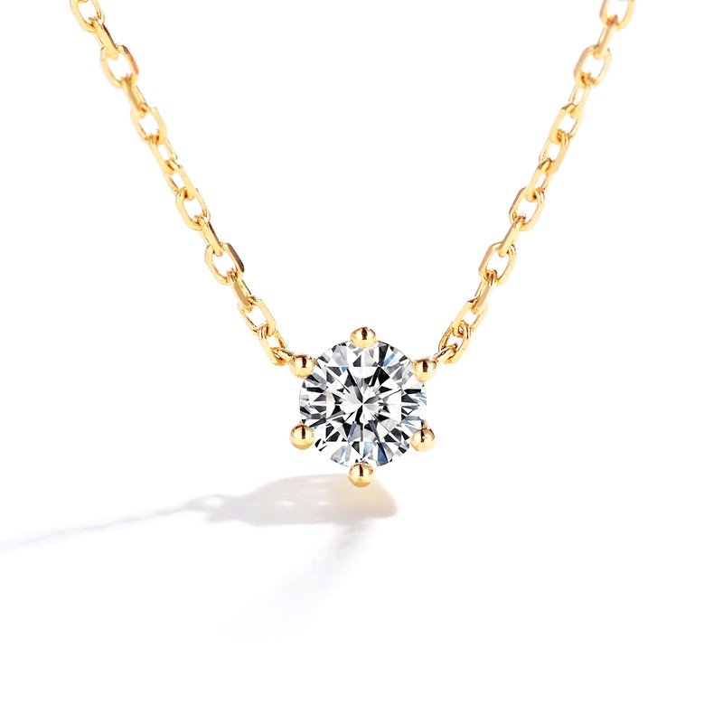 Classic Six-Prong Solitaire Man Made Diamond Station Pendant Necklace