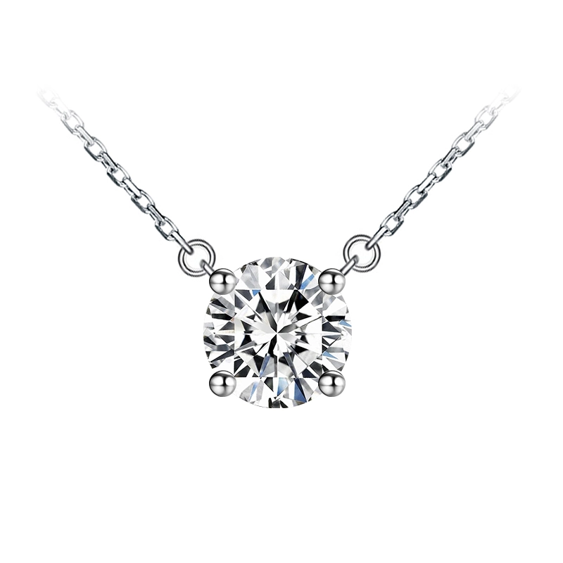 Classic 4 Prong Minimalist Round Stone Necklace in White Gold
