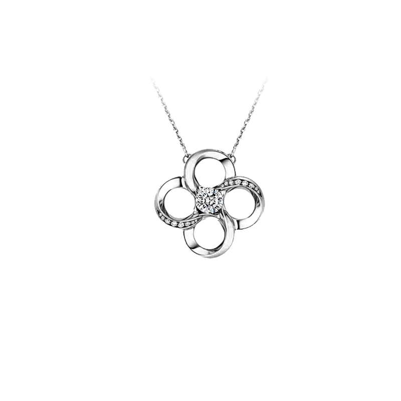 Art Deco 4-Bladed Windmill Motif Partial Pave Lab Diamond Necklace