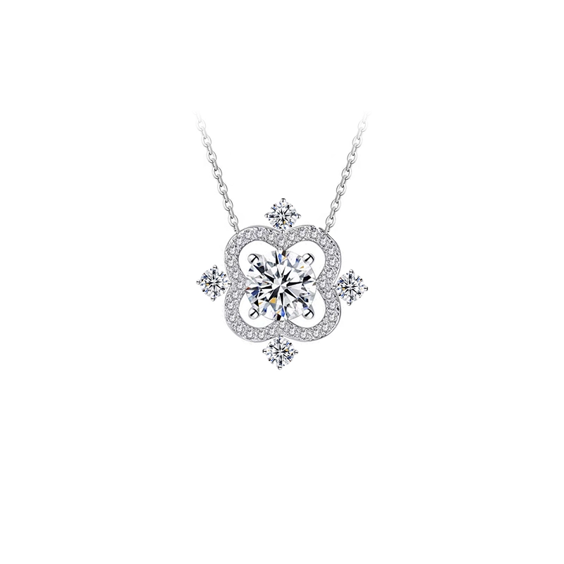 Snowflake & Four-Leaf Clover Inspired Round Cut & Frame pave Diamond Necklace