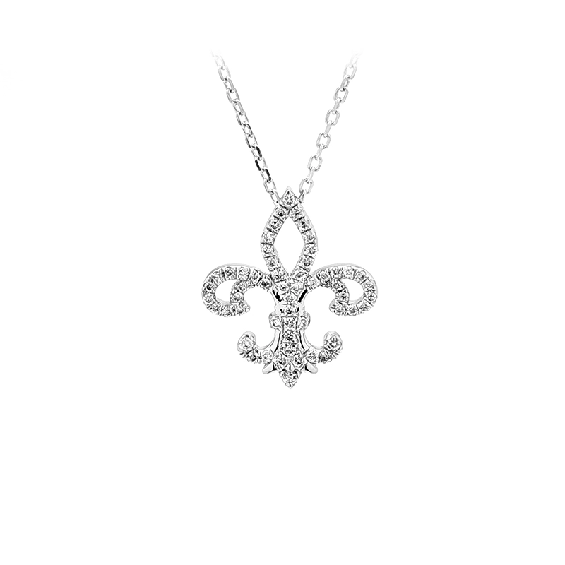 Art Deco Fleur-de-lis Frame Full Pave Lab Diamond Pendant Necklace PT950