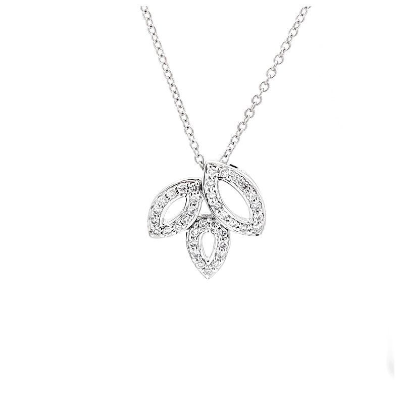 3 Leaf Frame Motif Pave Ethical Lab Cultured Diamond Pendant Necklace