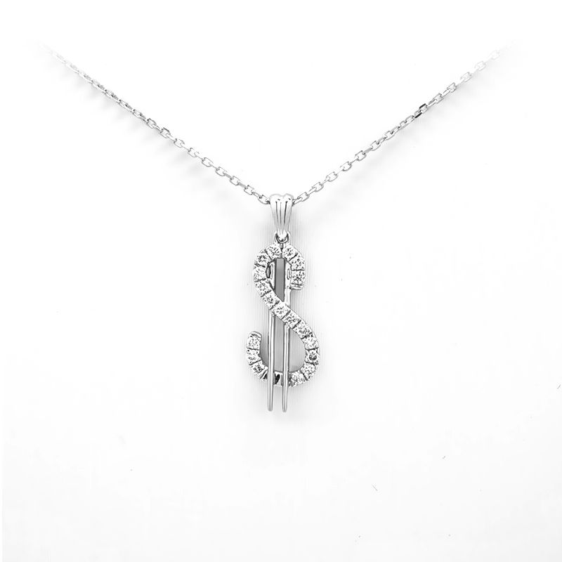 Pavé Currency Symbol Man Made Diamond Stylized Letter Pendant Necklace