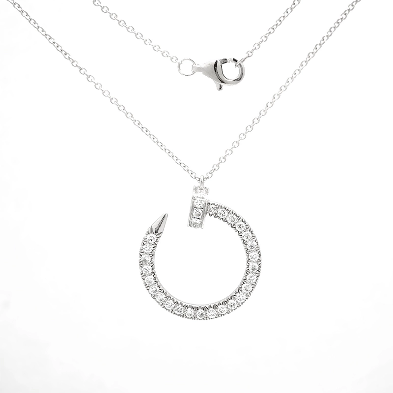 Bent Nail Circle Shaped Pave Man Made Diamond Pendant Necklace