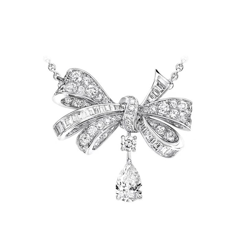 Mixed-Cut Bow Teardrop Cultivated Diamond Drop Pendant Necklace