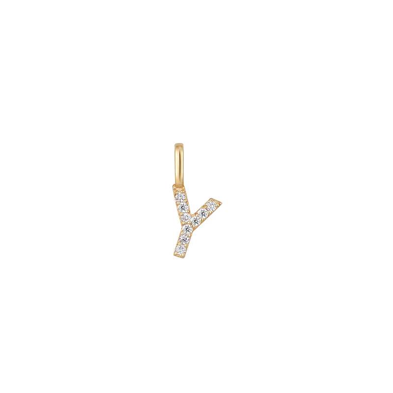 Pavé Letter Y Lab Cultured Diamond Mini Alphabet Charm Pendant