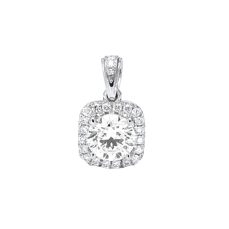 Four Prong Round Cut Cushion Halo Synthetic Diamond Pendant