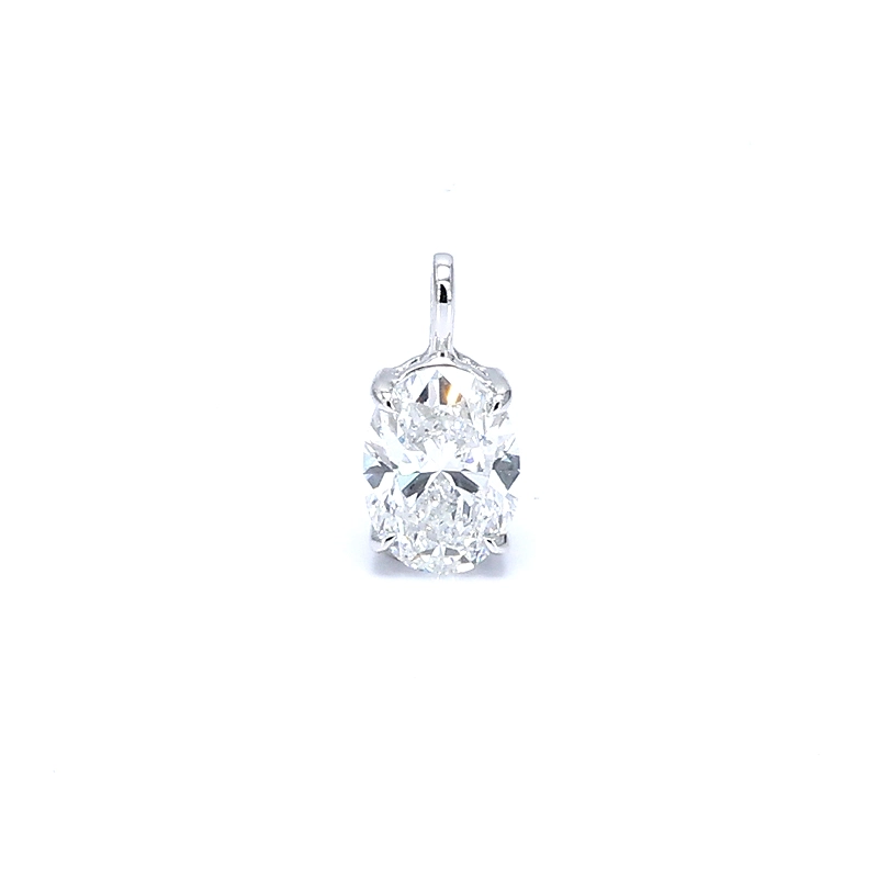 Dual Open Layer Gallery & Open Bottom Set Solitaire Oval Cut Diamond Pendant