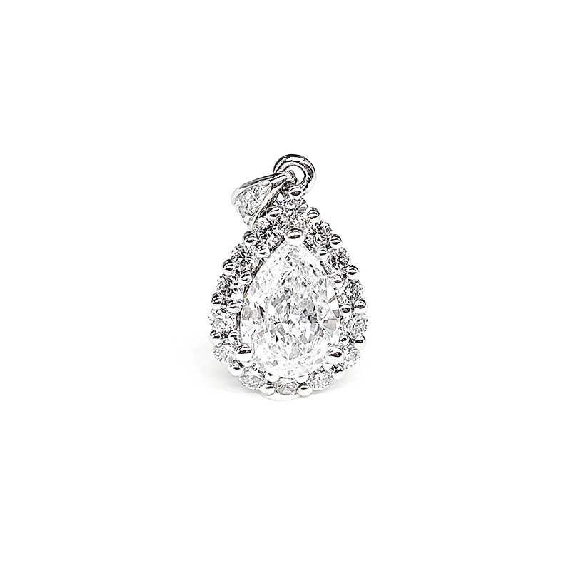 2.25 ct. tw. Sparkling Polished Platinum Pear Cut Halo Pendant