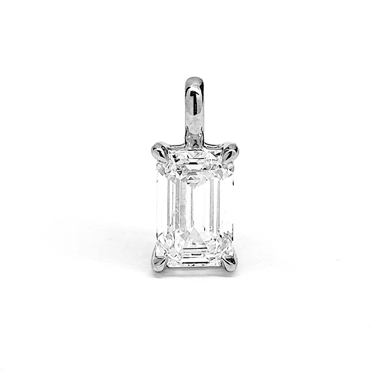 Minimalist Elegant Emerald 4 prongs Cultrued Diamond Pendant in Pt950