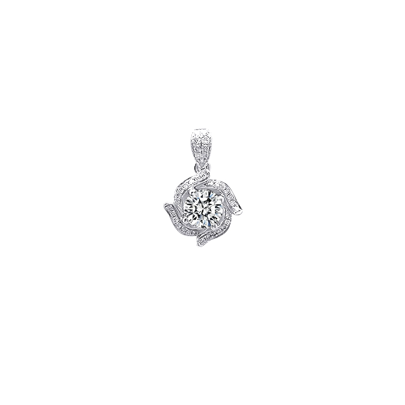 Premium Rose-inspired halo lab diamond pendant in white gold