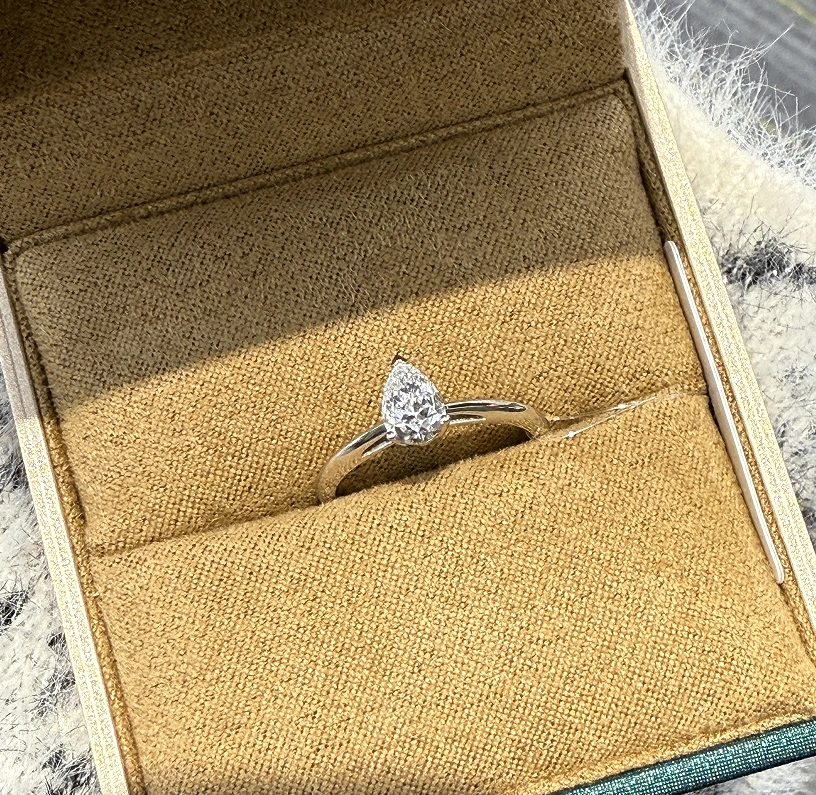 Pear Cut Solitaire White Gold Lab Created Diamond Minimalist Engagement Ring
