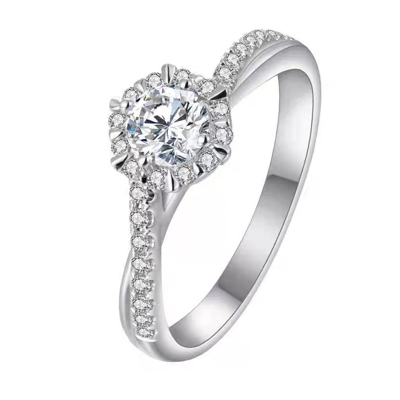 Eternity Halo Multi Prongs Cultured Diamond Engagement Ring with Partially Twisted Double Bands