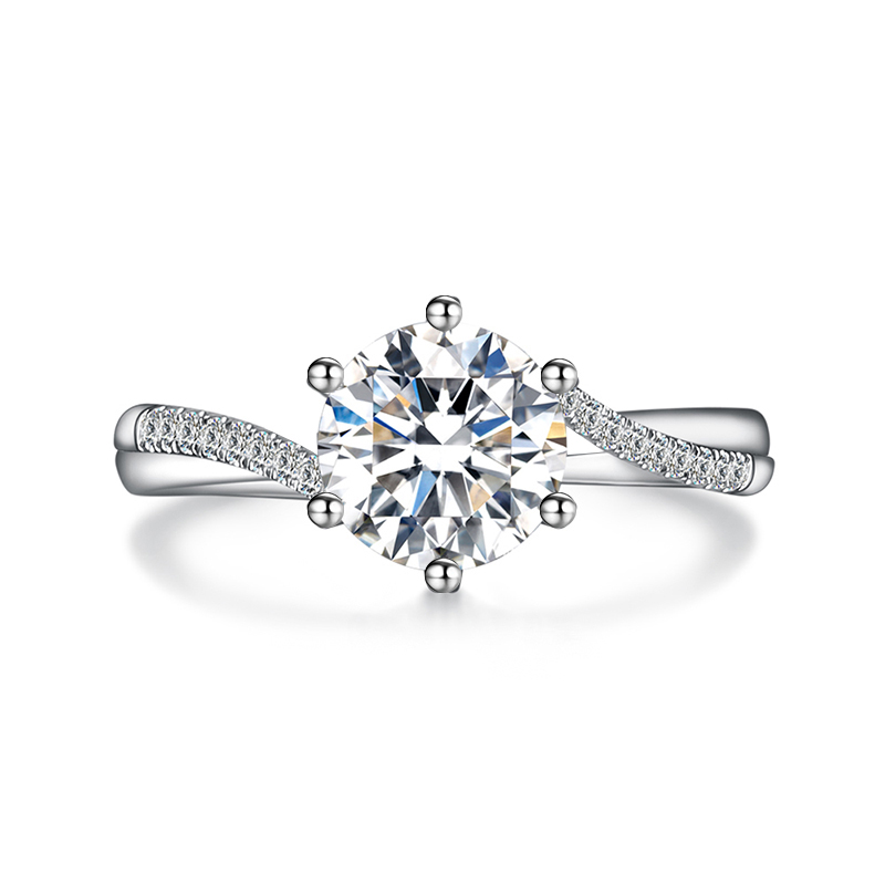 6 Prong Solitaire Cultivated Diamond Engagement Ring With Dual Twisted Shoulder Half Micro Pave Shank