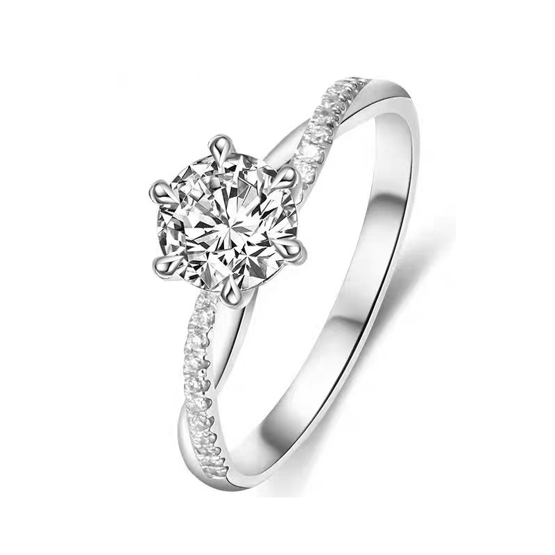 Six Prong Solitaire Cultivated Diamond Engagement Ring With Twisted Half Pave Band
