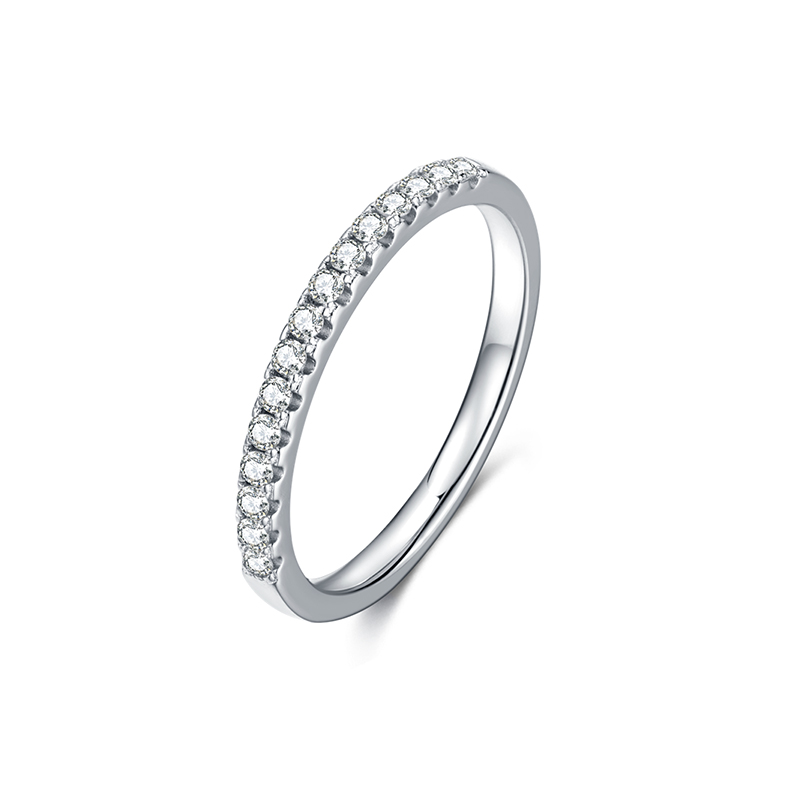 15 Stones Single Row Half Pave Eternity Cultivated Diamond Ring With Thin Shank