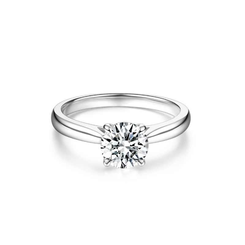 Solitaire Round Cut Four Prong Synthetic Diamond Engagement Ring in White Gold