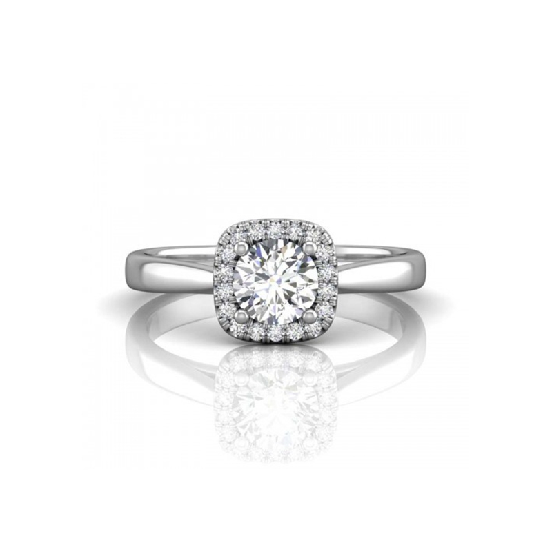 Cushion Halo Round Lab Created Diamond Solitaire Engagement Ring