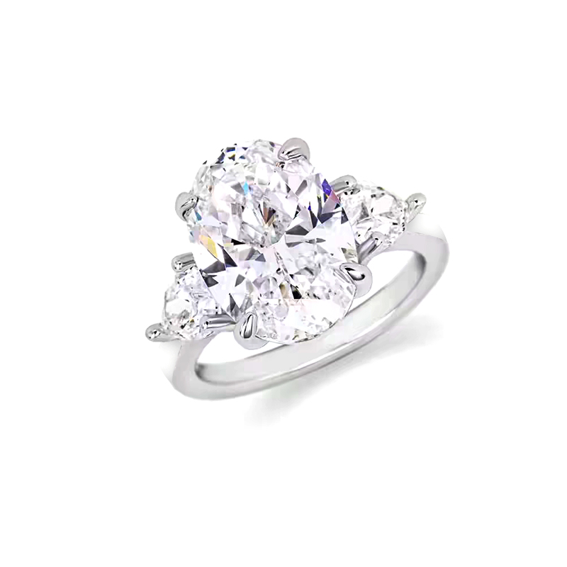 Oval Cut Main Stone with 2 Pear Cut Side Stone Lab Diamond Engagement Ring